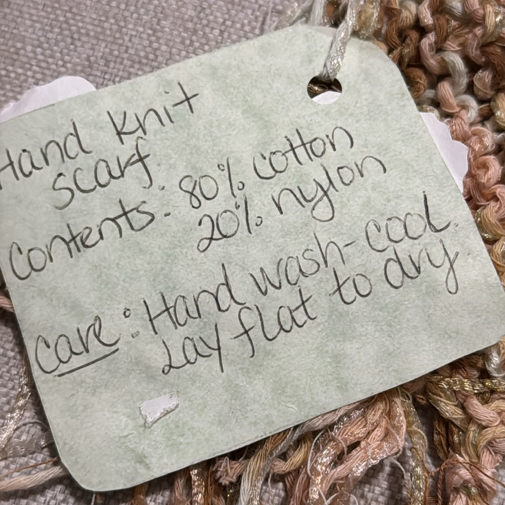 Handmade Scarf NWT Cotton/Nylon Blend-Tan/Brown/Peach/Pale Blue - Picture 3 of 11